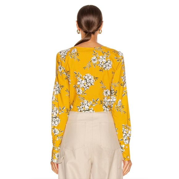 MARISSA WEBB Shirt Womens XS Yellow Karlee Cropped Twist Top Long Sleeve Floral - Picture 3 of 16